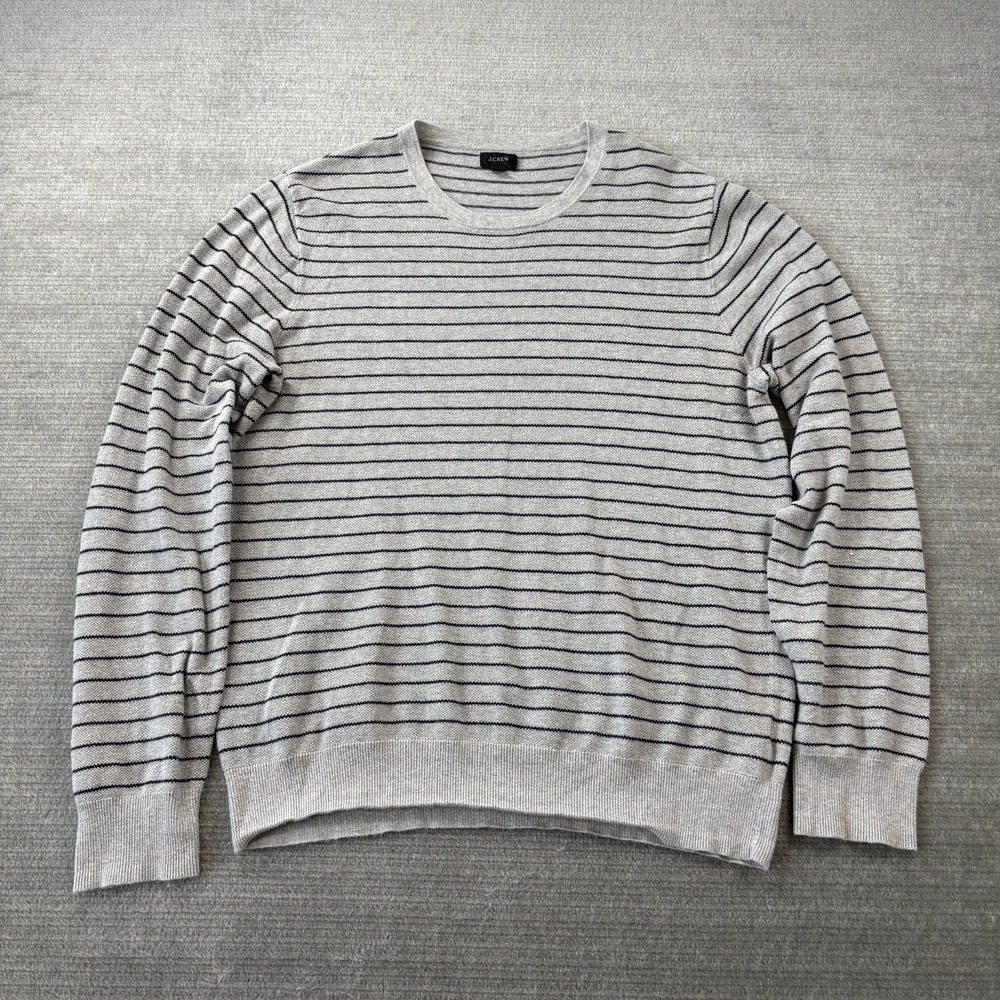 J Crew  Sweater‎ Mens Large Gray Striped Crew Neck Stretch Casual Thermal Knit